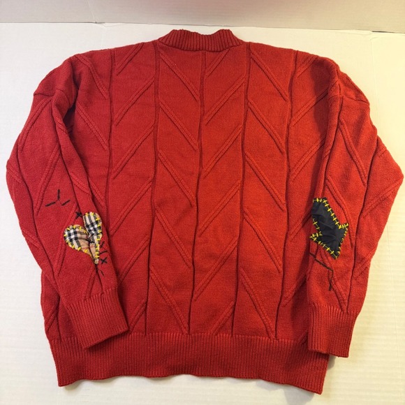 Ebossy Red Knit Sweater Cardigan Applique V Neck B Size M Patches Sport Dream - Picture 2 of 9